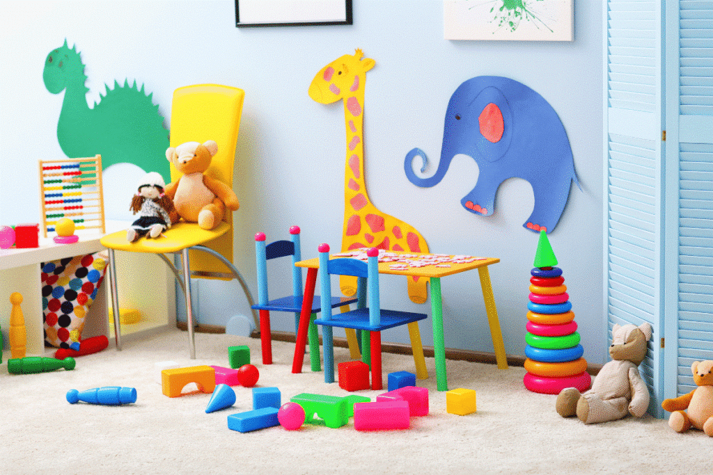 Children playing in a pediatric dental clinic waiting area before their dental appointment