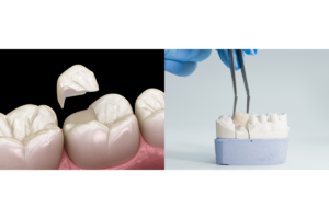 Dental onlay and crown restoration treatment