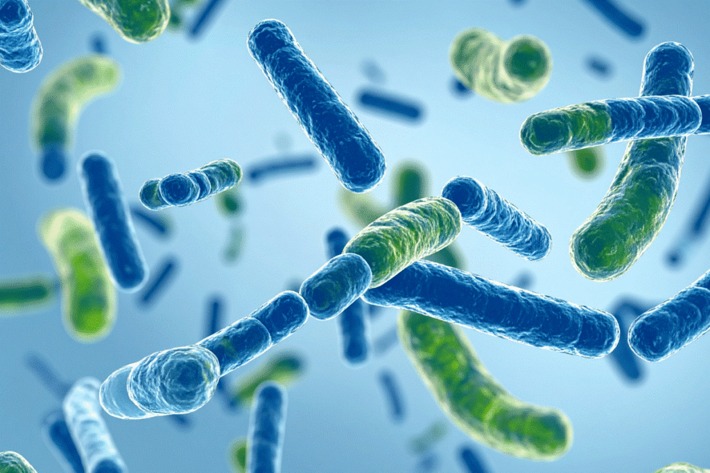 Diagram showing balanced oral microbiome for healthy teeth and gums